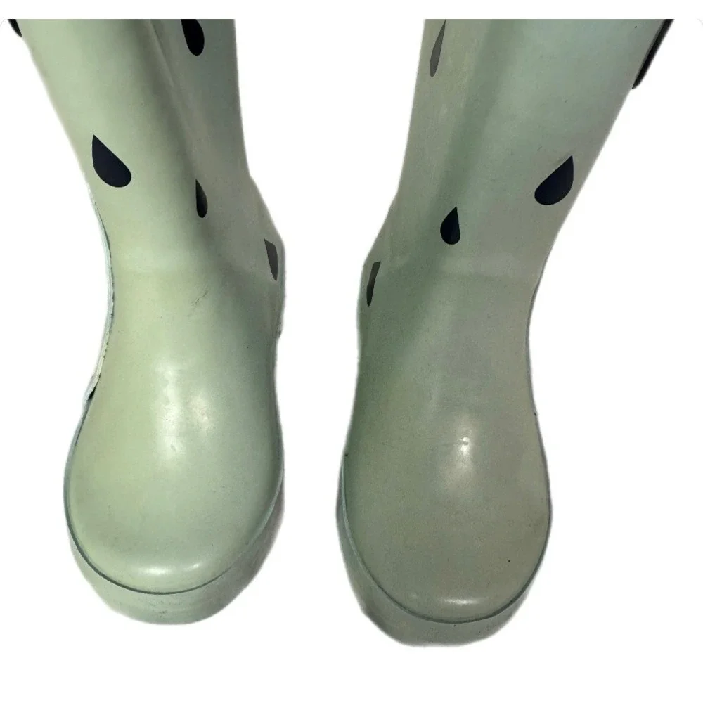 Rainbow Rain Boots Kids Size‎ 5/6 Mint Green Rubber Waterproof Raindrops